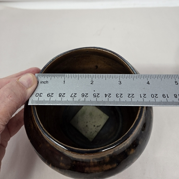 Studio Pottery Handmade Vase Signed Ti Marie 2001 Vintage Earth Tone Brown-Black - Picture 8 of 10